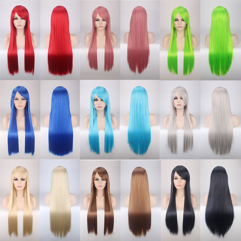 Wig cơ bản 80cm tóc giả cosplay lưới hoa đủ các màu chất dày đẹp