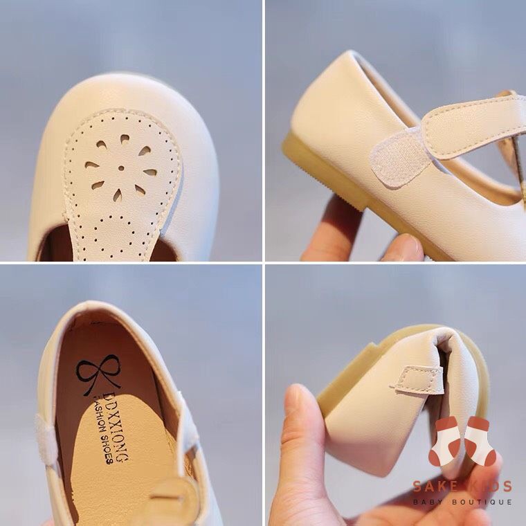 Giày tập đi bé gái, Giày búp bê phong cách Vintage có lỗ thoáng chất da mềm quai dán dễ thương cho bé gái mẫu mới M2125