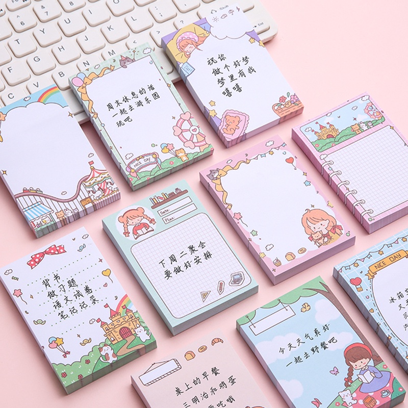 Set 100 Tờ Giấy Ghi Chú Họa Tiết Hoạt Hình Dễ Thương