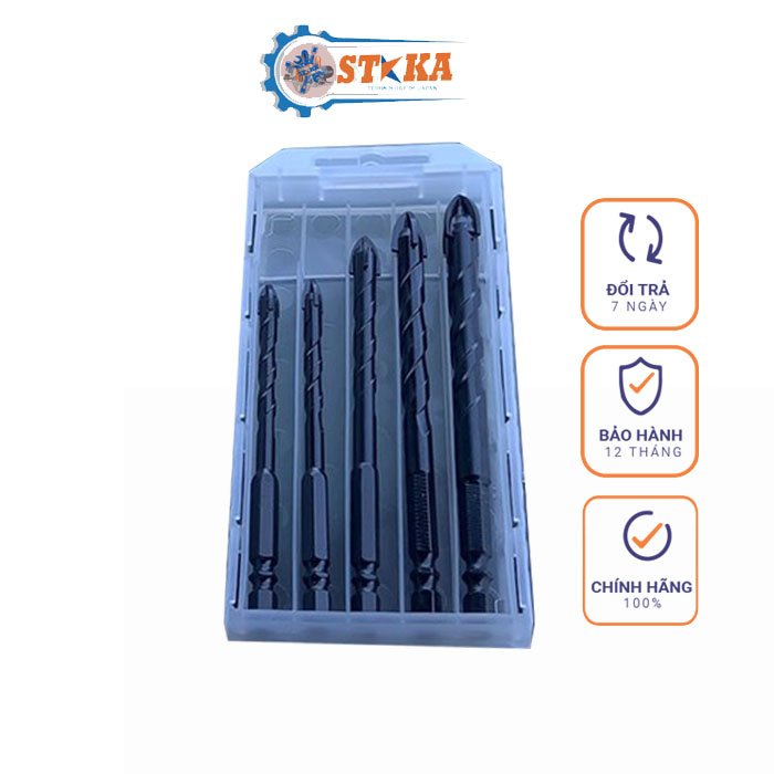 Bộ Hộp 5 Mũi Khoan Đa Năng Chân Lục Giác Nhật Bản Kapusi Chính Hãng 5 Chi Tiết 6mm - 12mm