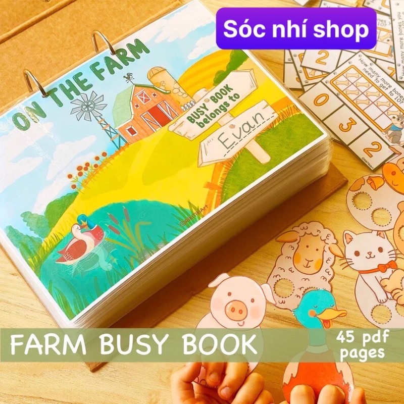 Học liệu bóc dán Montessori - Bộ động thực vật trang trại- On the farm busy book- Học liệu Giáo dục sớm cho bé.