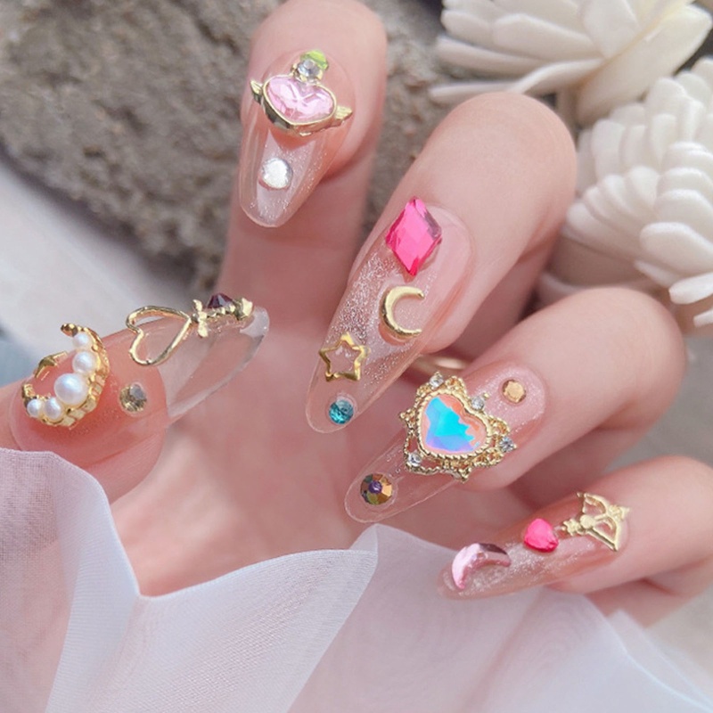 Phụ Kiện Charm Hình Thủy Thủ Mặt Trăng Đính Đá Trang Trí Móng Tay
