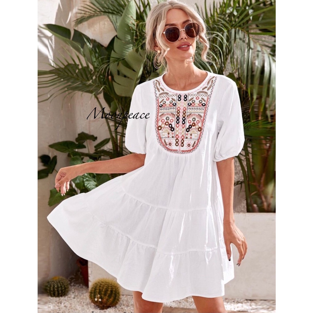 Đầm thêu hoạ tiết - Chất vải cotton xịn siêu mềm