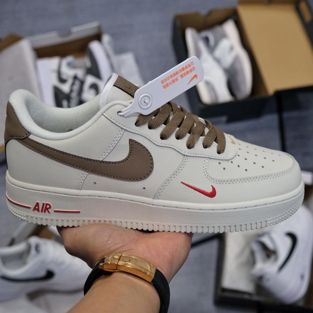 Giày Nike Air Force 1 AF1 Trắng Vệt Nâu Thời Trang, Giày Thể Thao Sneaker Nam Nữ Trắng Nâu Đỏ G09