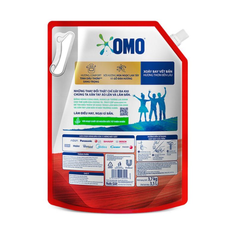 Nuớc giặt Omo Comfort 3.7kg tinh dầu thơm cho máy giặt cửa trên