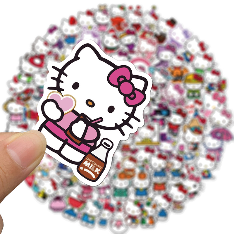 Set 100 Sticker Dán Trang Trí Hình Hello Kitty Đáng Yêu