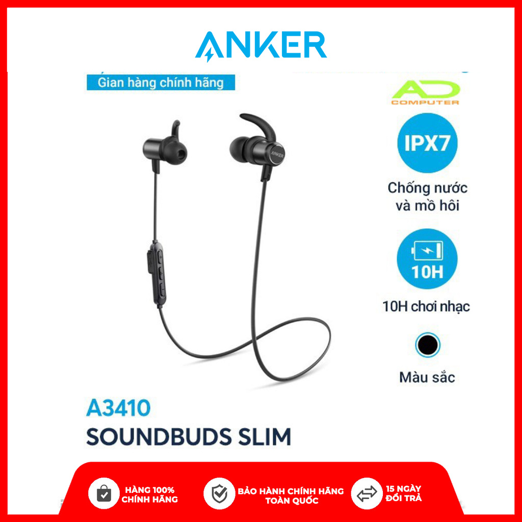 Tai nghe bluetooth SoundCore SoundBuds Slim by ANKER 10h chơi nhạc chuyên thể thao, gym- A3410