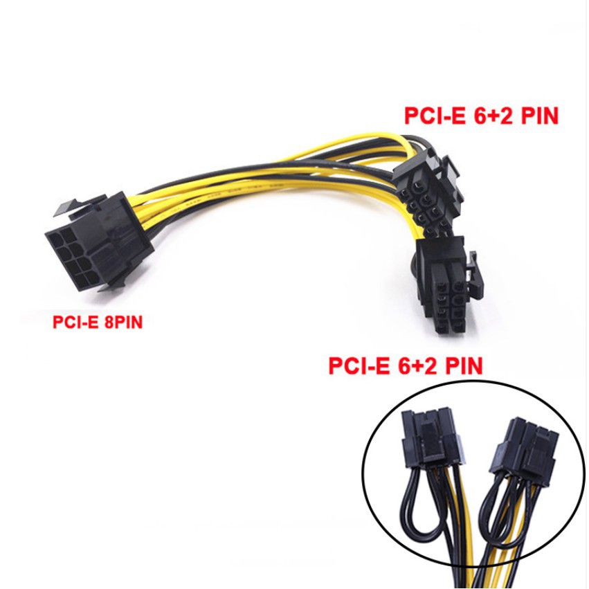 Dây Cáp Chia Nguồn Card VGA 8 Pin ra 2 X 8 Pin (6+2) Cung Cấp Nguồn Cho Card VGA