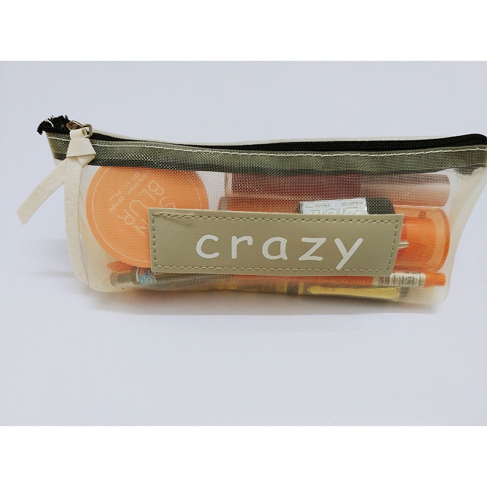 Túi đựng bút Crazy Hàn Quốc lưới trong cực đẹp, túi đựng đồ trang điểm nhỏ gọn