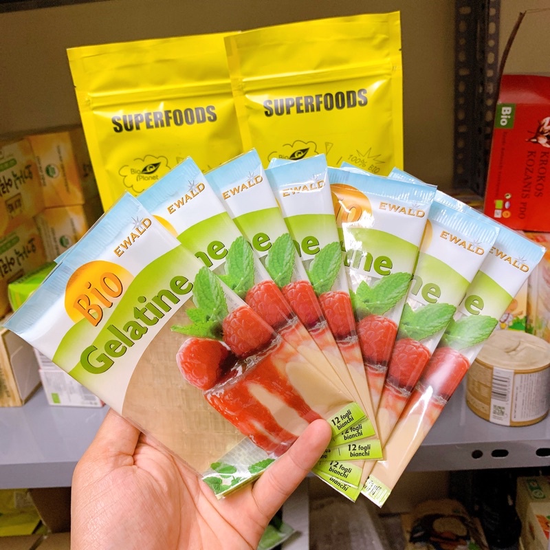 Gelatine lá hữu cơ làm bánh 12 lá Bio Ewald - gelatin lá nhập khẩu Đức