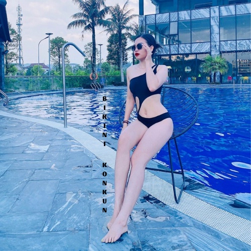 Bikini đồ bơi nữ đi biển1 mảnh đen cut eo sexy KONKUN MS87