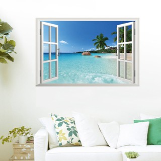 Decal dán tường hình cửa sổ bãi biển