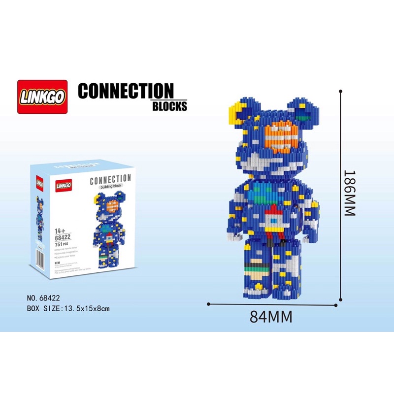 Xếp hình le go Gấu Bearbrick 19cm Đồ chơi lắp ráp mô hình bear brick 3D dễ thương .