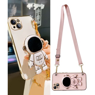 Apple iPhone 16 16e 15 14 13 12 11 Pro Max iPhone X XS Max 14 15 16 Plus mini Mạ Hoạt Hình Vuông Phi Hành Gia Dây Chân Đế Đế Vỏ Điện Thoại Mềm Ốp Lưng Vuông Full Cover