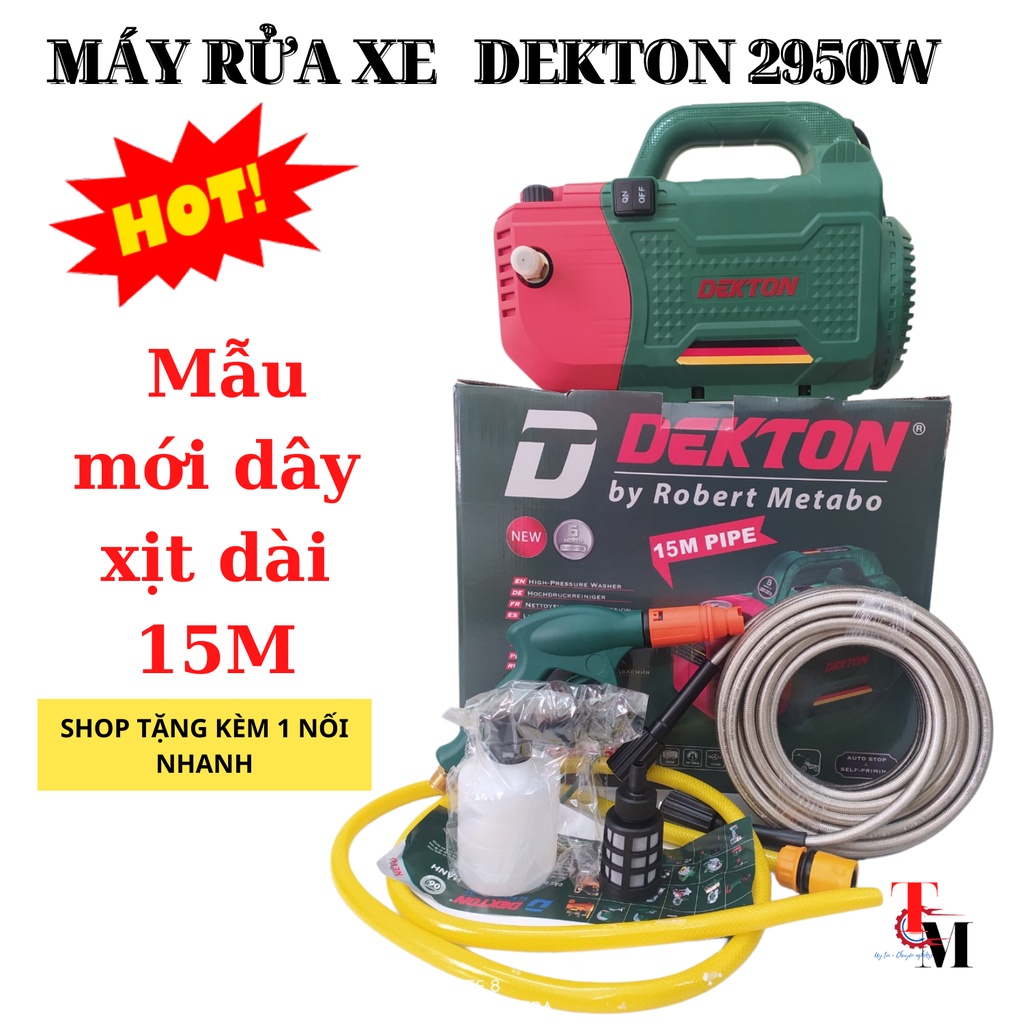 Máy rửa xe Dekton DK-CWR-2950 - 2950W có chỉnh áp dây xịt dài 15 mét -TẶNG NỐI NHANH