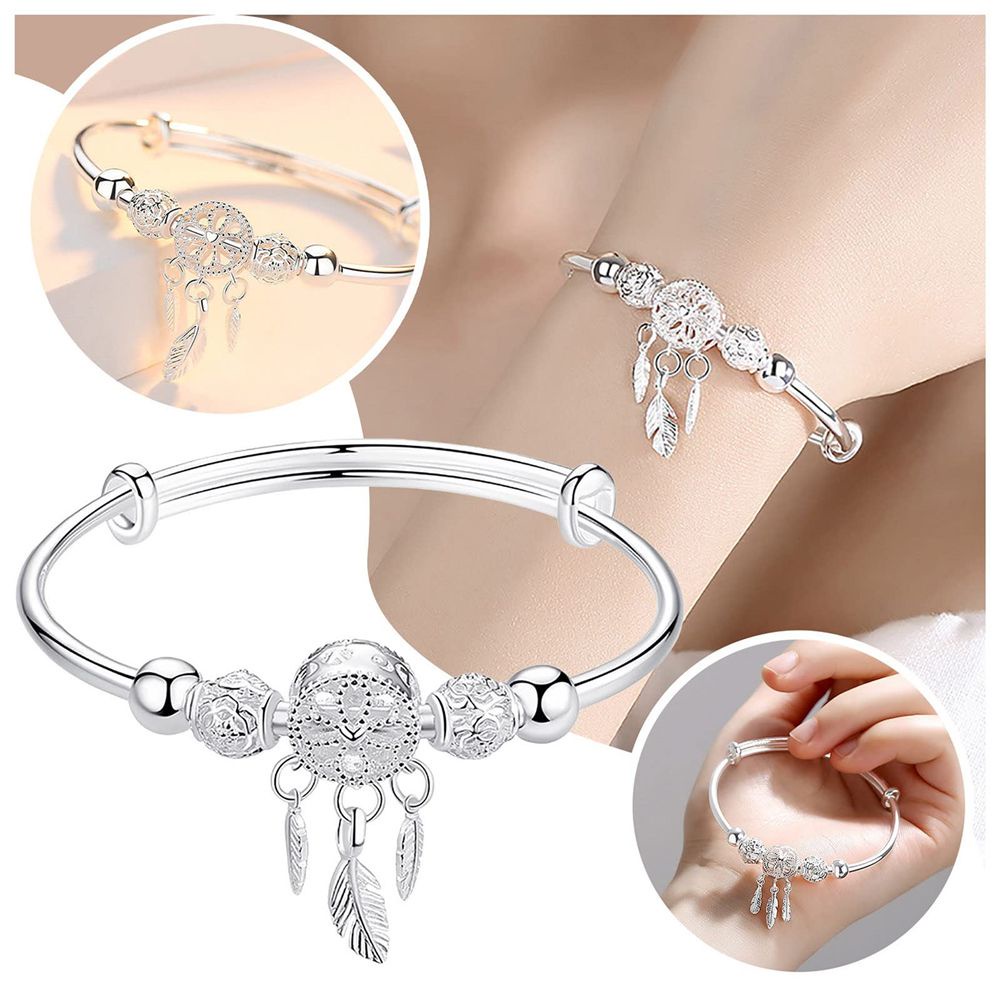 Vòng tay nữ mặt hình Dreamcatcher phối lông vũ tua rua làm quà tặng thời trang cho mẹ/vợ/bạn gái