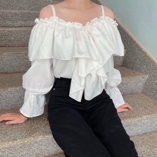 Áo kiểu trắng rớt vai tay bo🌟