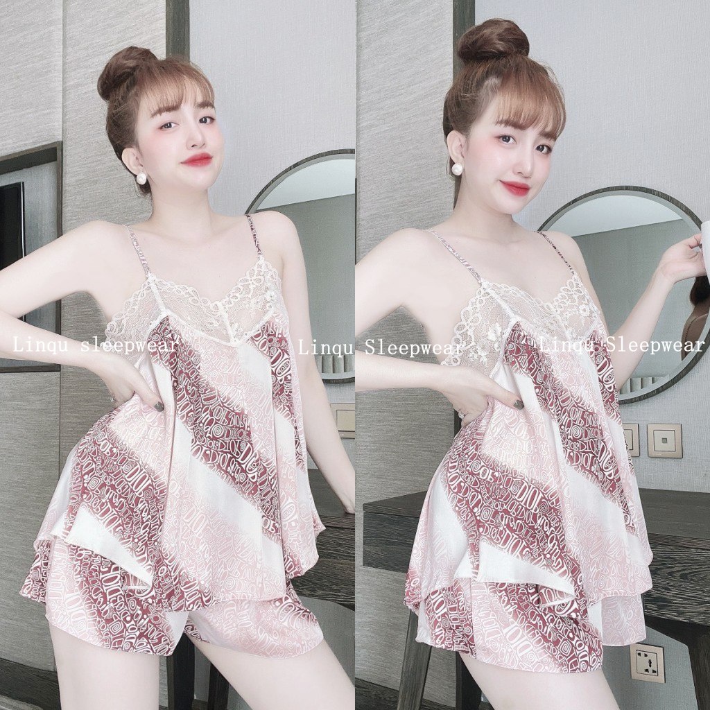 Đồ ngủ sexy 2 dây gợi cảm chất lụa latin phối ren mềm mát mặc ngủ thoải mái Freesize - Linqustore
