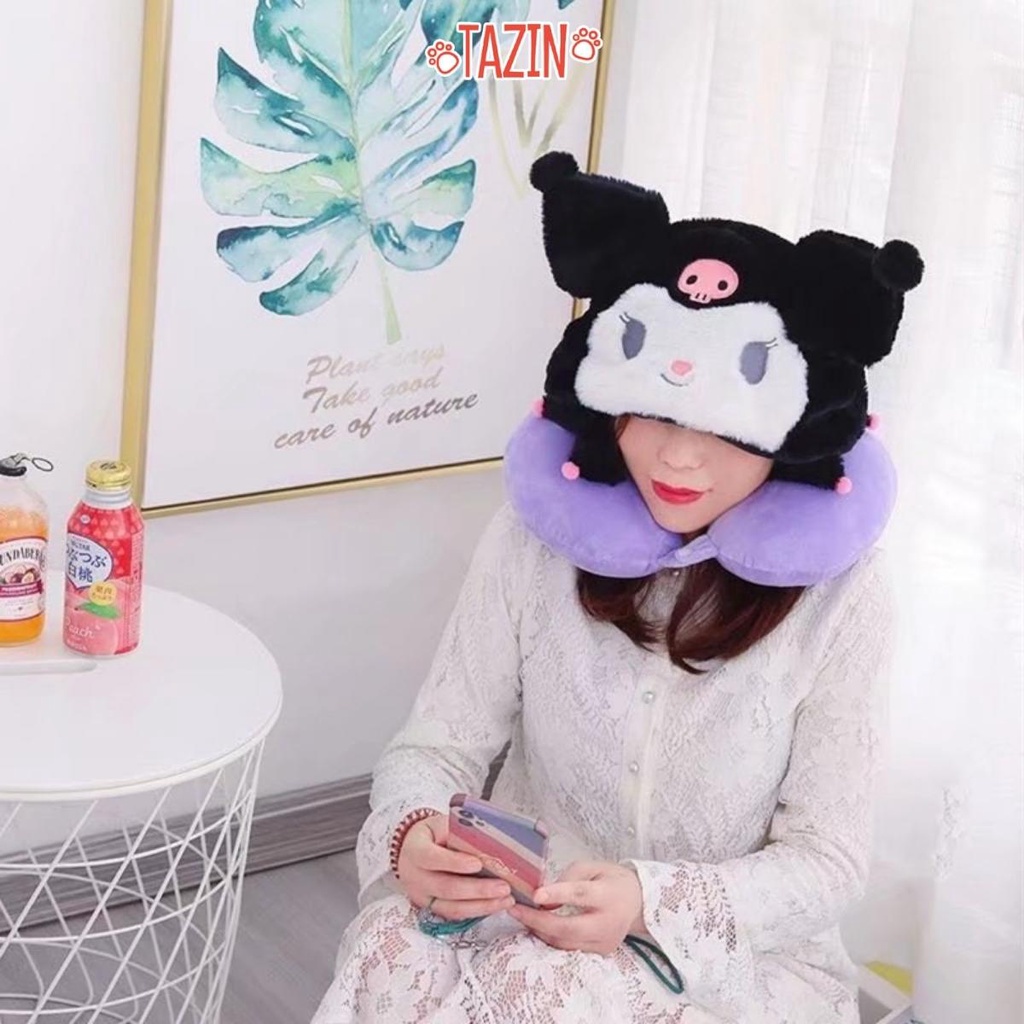 Gối Cổ Gấu Lotso Kèm Mũ, Gối Cổ Kuromi, Stitch Ấm Áp Cao Su Non - Tazin