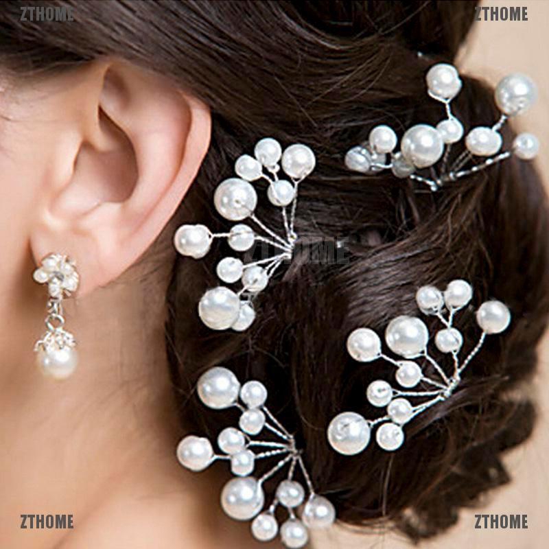 Kj♠ Trâm Cài Tóc Cô Dâu Hình Hoa Đính Pha Lê &amp; Ngọc Trai