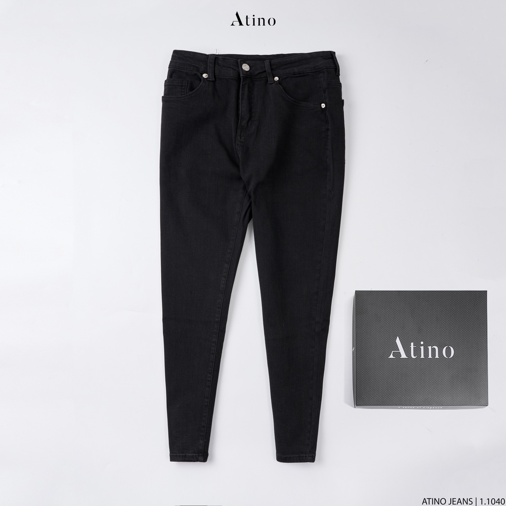 Quần Jean Nam Đen Trơn ATINO Chất Liệu Jean Pha Spandex Form Regular-Fit QJ1.1040