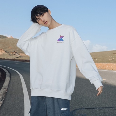 Áo sweater nỉ nam nữ Gấu phản quang dáng unisex form rộng chất nỉ ngoại dày dặn thu đông basic trắng đen