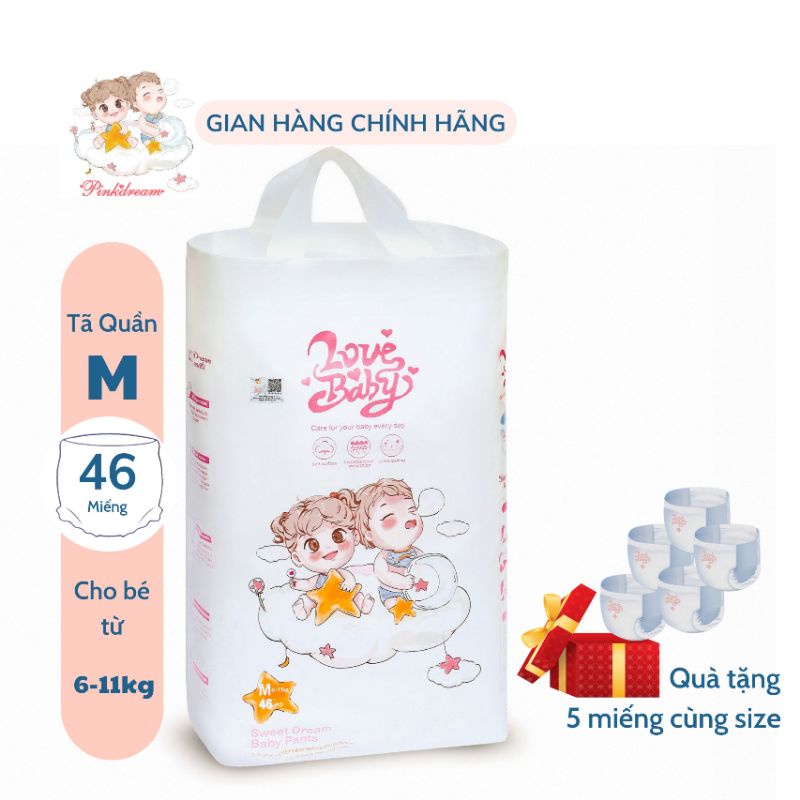 Tã/bỉm Quần hữu cơ Lovebaby size M46 quần cho bé từ 6-11kg