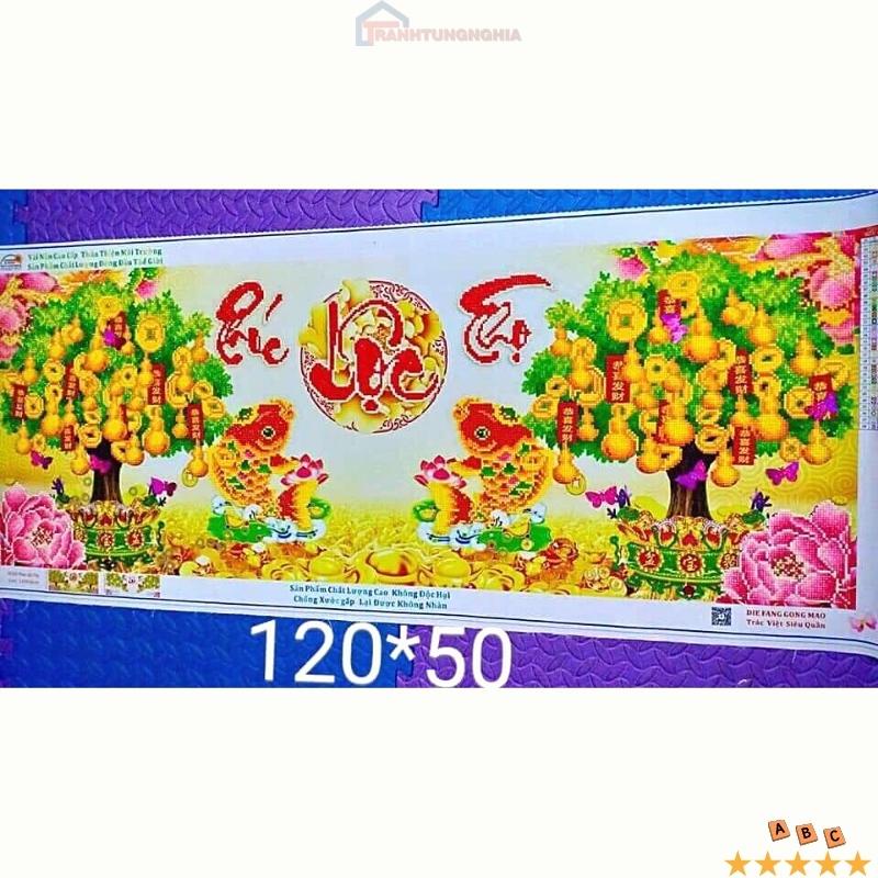 Tranh đính đá, tranh thêu chữ thập phúc lộc thọ