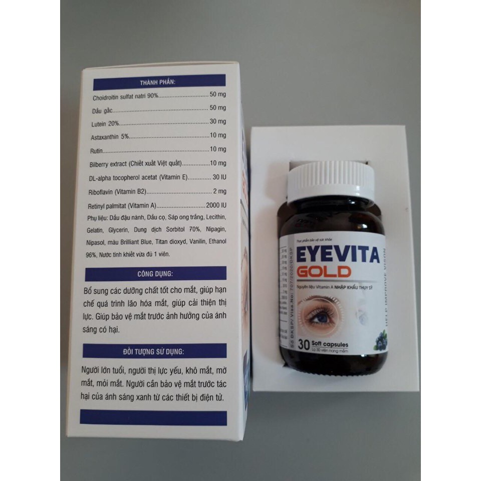 Eyevita Gold – Hỗ trợ bảo vệ mắt, cung cấp dưỡng chất tốt cho mắt, làm chậm quá trình lão hóa mắt (hộp 30 viên)
