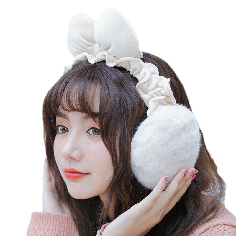 Chụp Tai Nhồi Bông Hình Nơ Viền Bèo Thời Trang Mùa Đông Cho Bé Gái