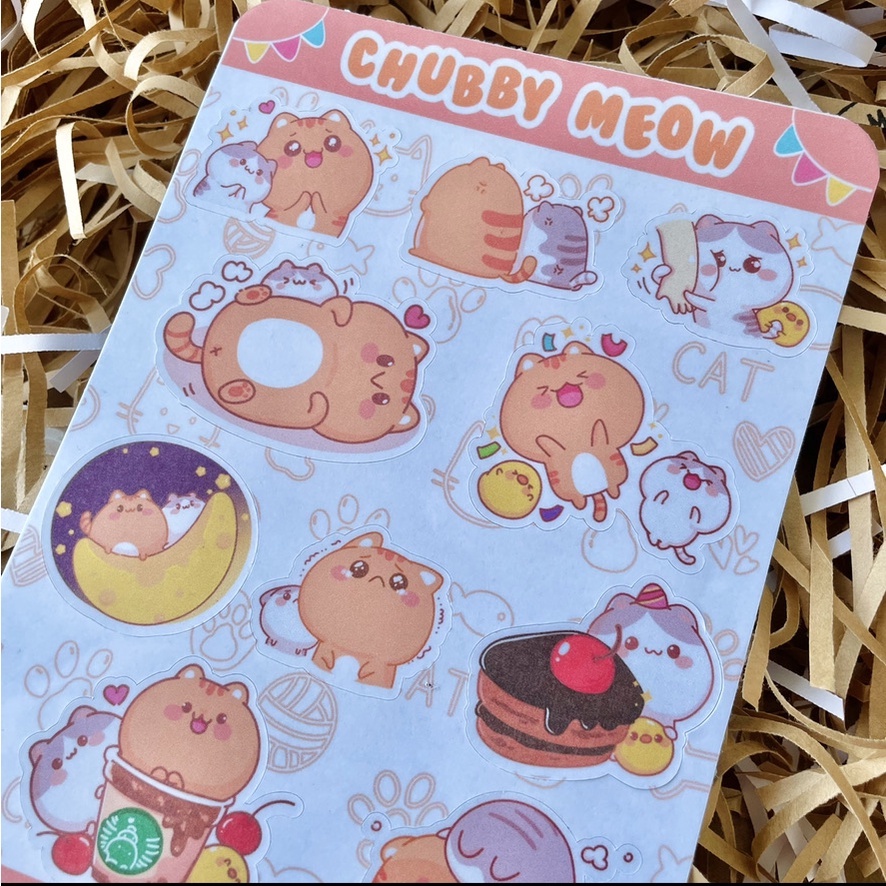 Chubby Meow Sticker Sheet / Mèo béo đáng yêu - Hình dán trang trí bullet journal,planner,sổ tay - tiemtaphoacona