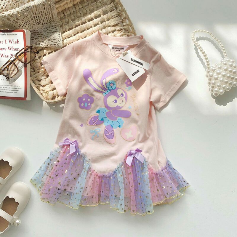 Váy hồng phối ren bé gái style kẹo ngọt (còn size 7-9kg)