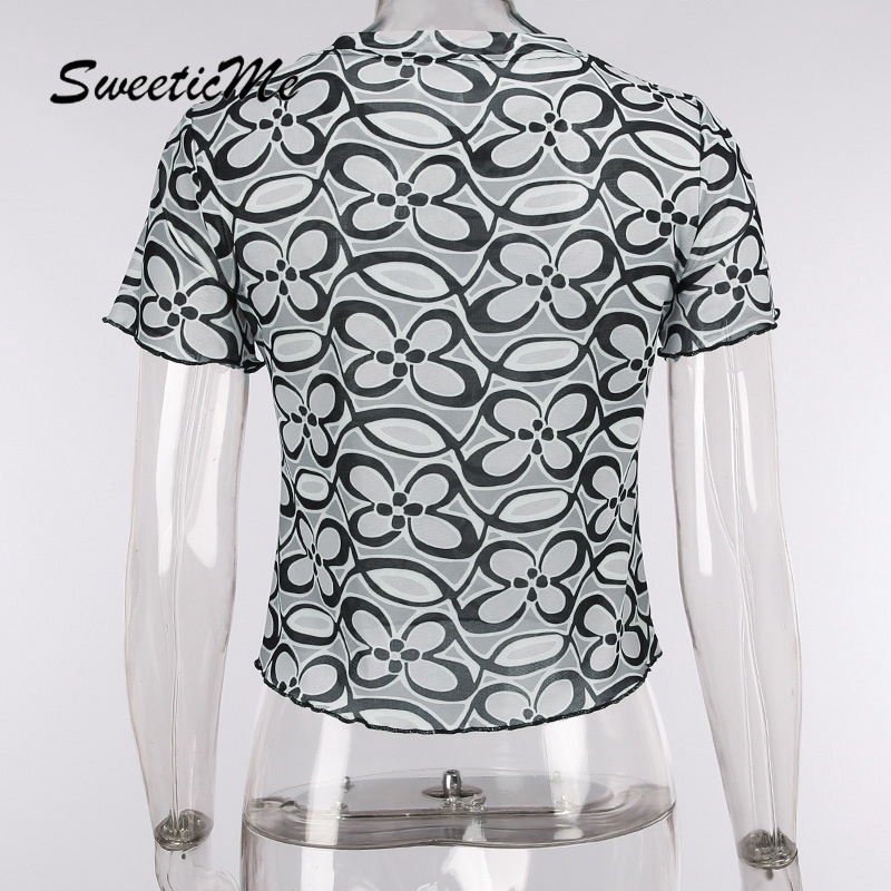 Áo Thun Ngắn Tay In Họa Tiết Hoa Xinh Xắn Dành Cho Nữ