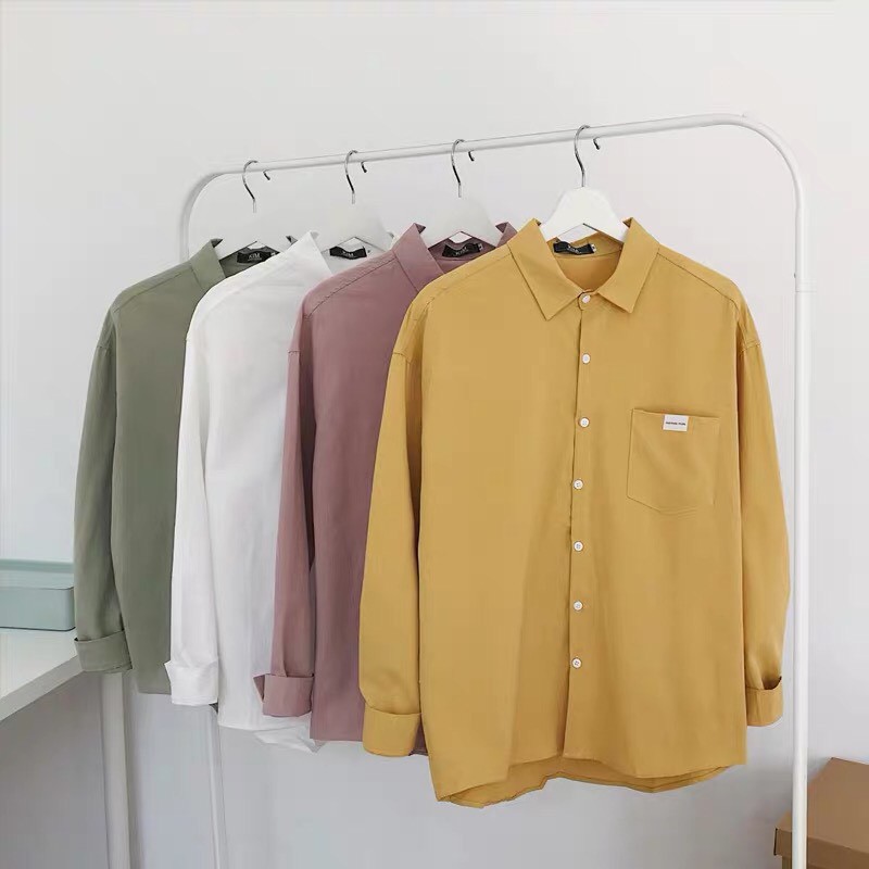 Áo sơ mi nam vải thô màu vàng hồng trắng xanh rêu style Hàn Quốc | BigBuy360 - bigbuy360.vn