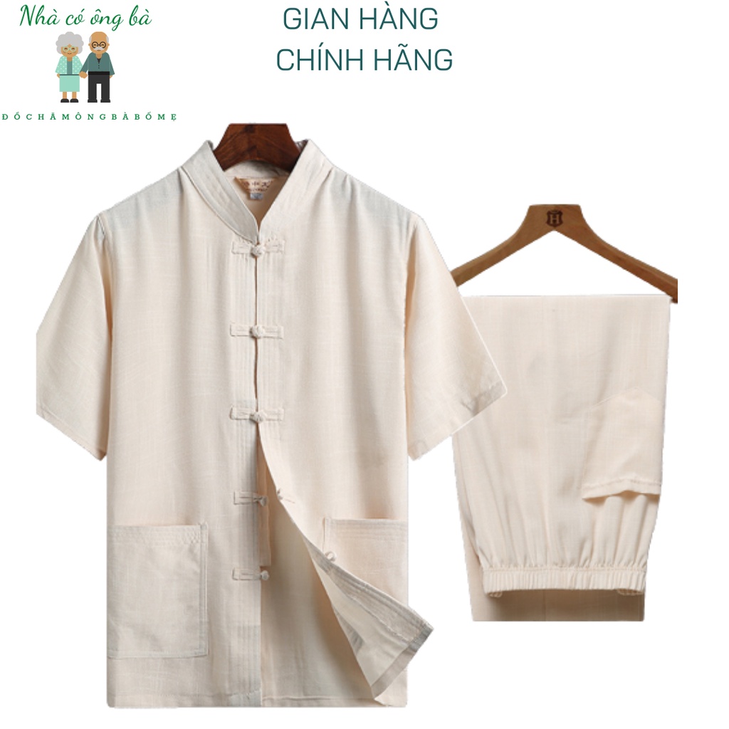 (Cao cấp) Bộ quần áo cổ tàu chất đũi cho ông, quần áo trung niên, bộ quần áo người già áo cộc quần dài đi chơi