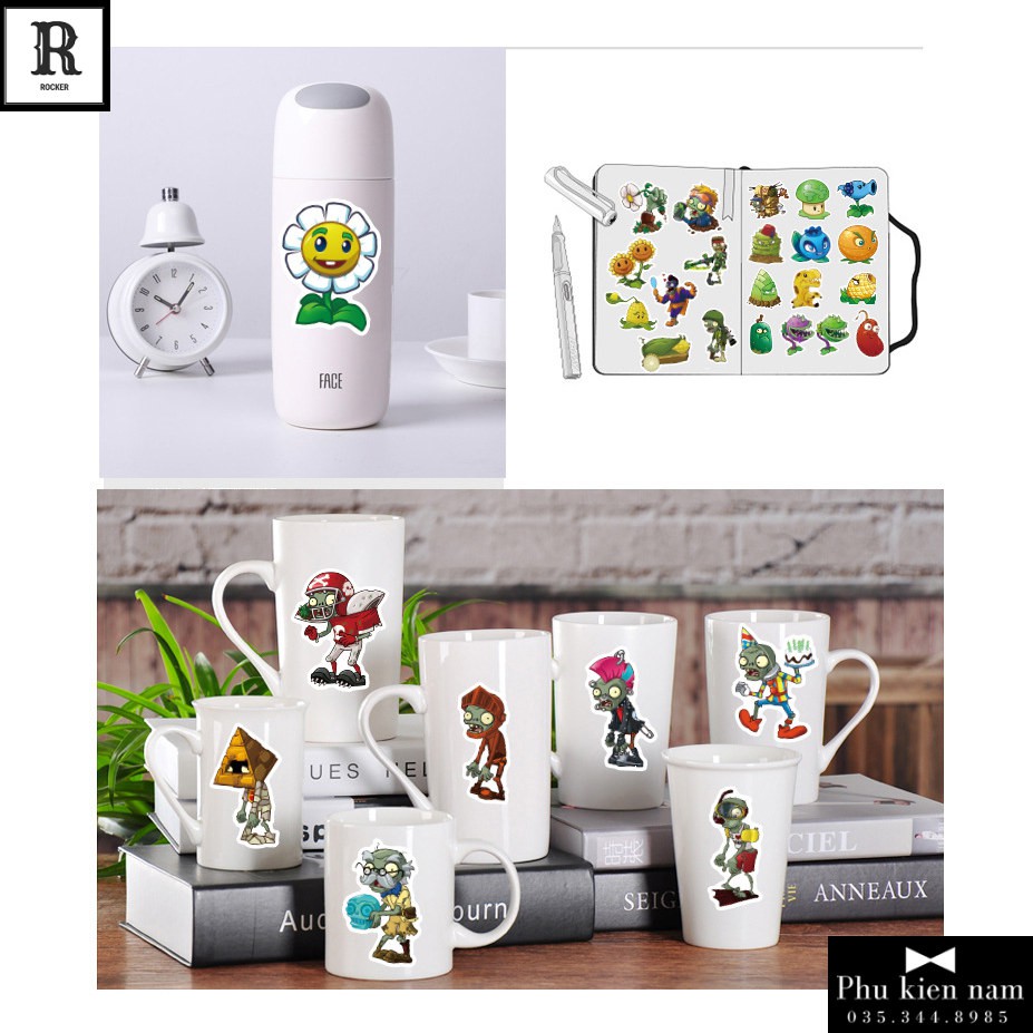 Sticker PVC Hoạt Hình Zombie Plants Cả bộ 100 hình ST071