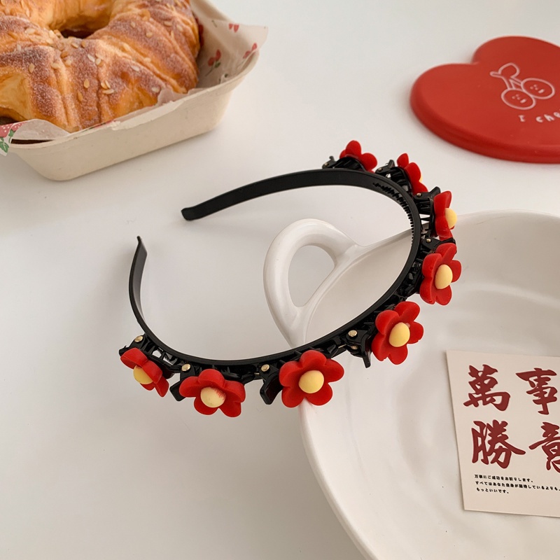 Cài tóc chống trượt đính phụ kiện màu đỏ phong cách công chúa đáng yêu cho bé gái dịp năm mới