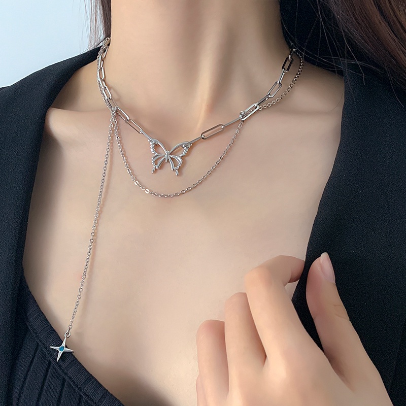 Vòng cổ Hai Lớp Bằng Thép Titan Mặt Hình Bướm Thời Trang Mùa Hè Mới Dành Cho Nữ