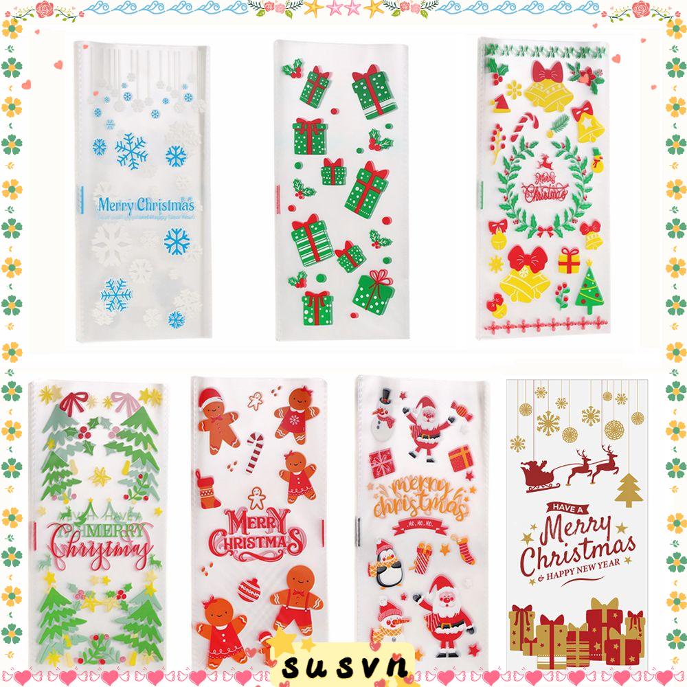 Set 50 túi đựng bánh kẹo bằng giấy bóng kính in hình giáng sinh sáng tạo