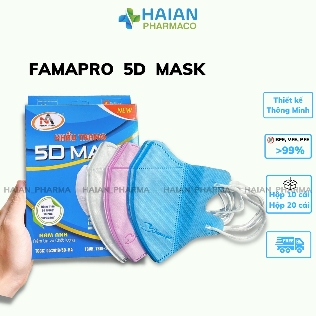 Hộp 10 cái Khẩu trang 5D Mask FAMAPRO quai thun