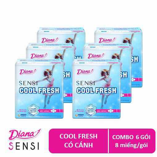 COMBO 6 GÓI MỎNG CÁNH DIANA SENSI COOL FRESH, GÓI 8 MIẾNG DÀI 23CM
