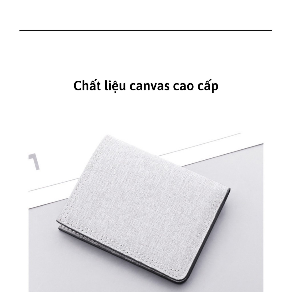 Ví vải canvas nam nữ dáng đứng LETI VI09, bóp tiền thẻ nhỏ gọn tiện dụng màu cơ bản đơn giản chất liệu vải cao cấp