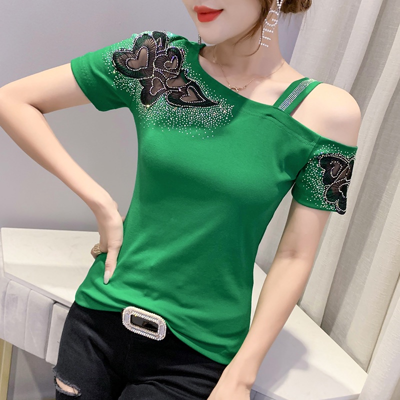 Áo kiểu trễ vai áo thun tay ngắn nữ Trễ Vai Thời Trang Mùa Hè