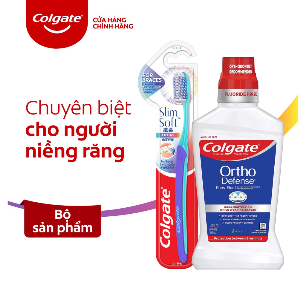 Combo Colgate Ortho dành cho người niềng răng Bàn chải đánh răng & Nước