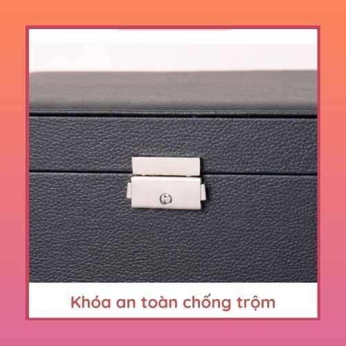 Hộp đựng trang sức bằng gỗ bọc da có khóa tinh tế, sang trọng - tiện lợi