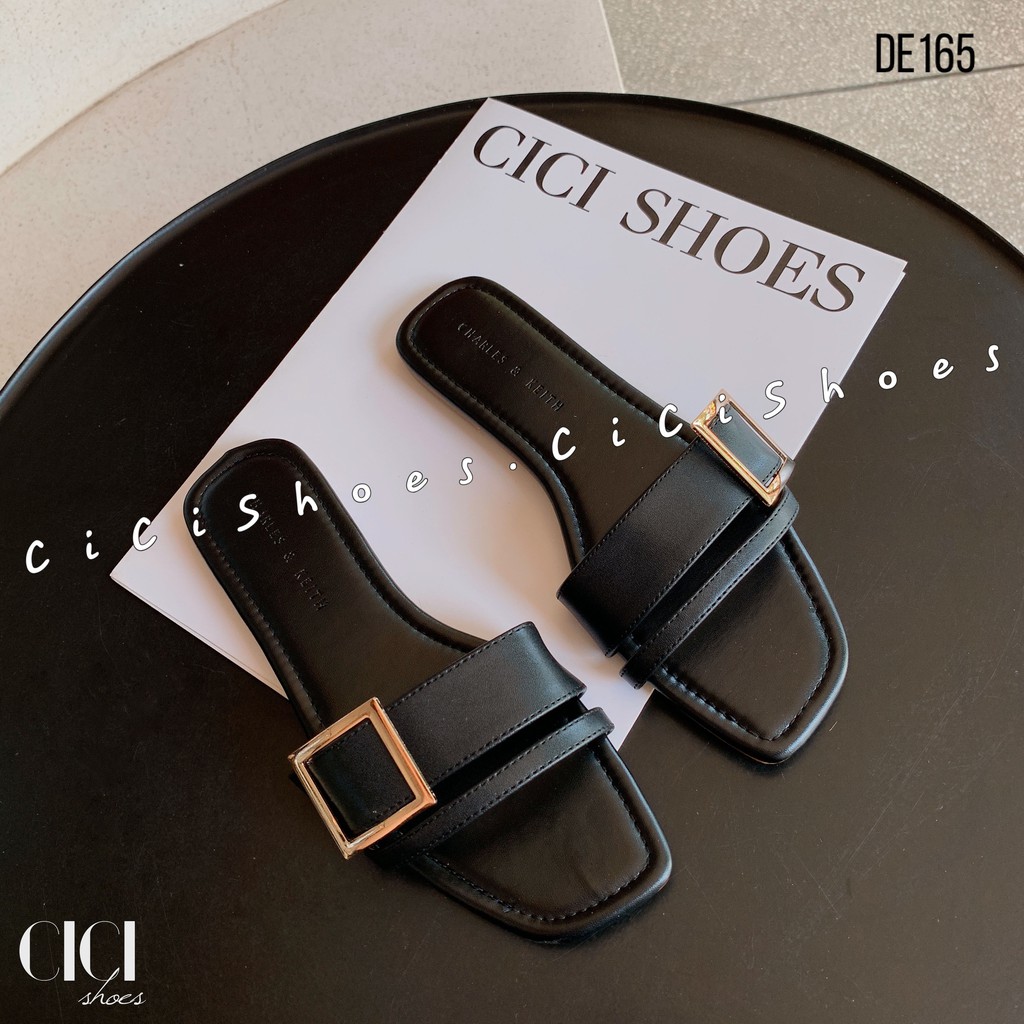 Dép bệt nữ CiCi Shoes, dép quai da đai ngang kim loại vuông - DE165