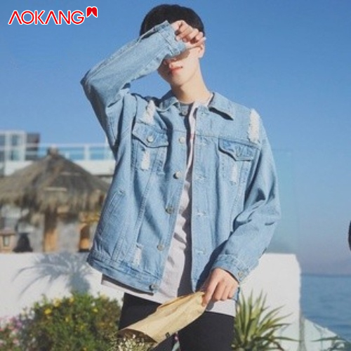 Áo khoác jeans AOKANG cho nam kiểu dáng thời trang phong cách Hàn Quốc