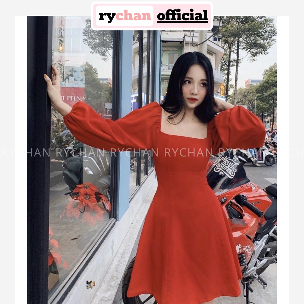 Đầm Xòe Cổ Vuông Tay Phồng Bốn Màu - DX839