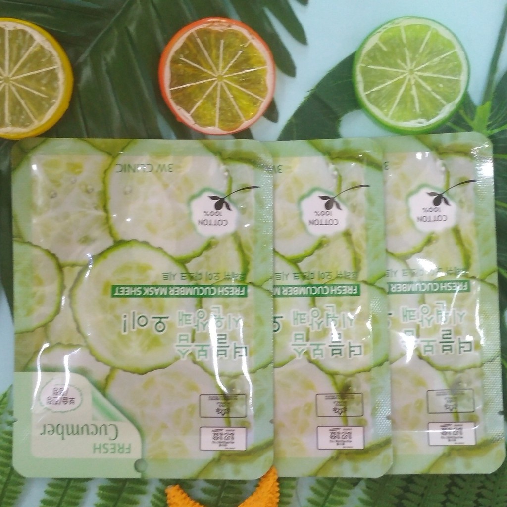 10 Mặt nạ dưỡng da thiên nhiên Dưa leo chuột Mỹ phẩm chăm sóc chính hãng Hàn Quốc 3W Clinic Fresh Cucumber Mask sheet