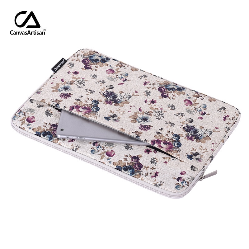 CanvasArtisan Túi đựng laptop bằng vải chống thấm nước họa tiết hoa cho Matebook M1 M2 Air Pro Acer Dell 11/12/13/14/15 inch